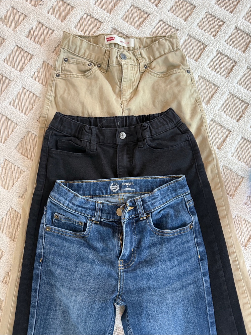 Tan, Black & Blue Straight-Leg Jeans